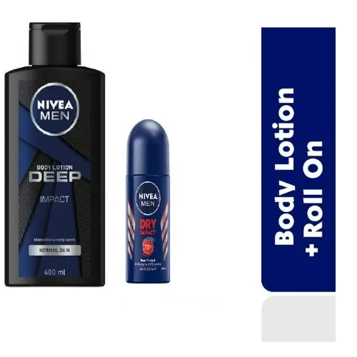 Nivea Deep Impact Body Lotion 400ml + Dry Impact Roll On 50ml For Men